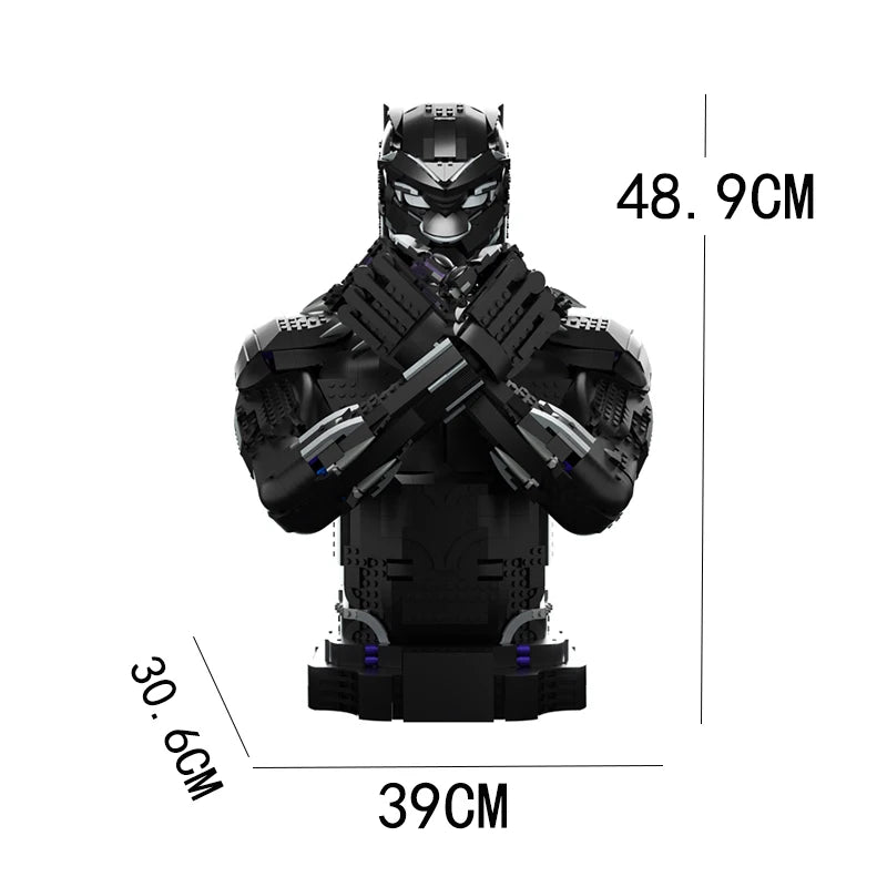 Busto de Pantera Negra de bloques, medidas 48,9 × 39 × 30,6 cm