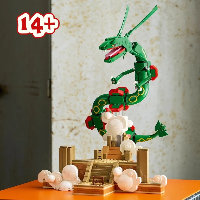 Rayquaza de bloques sobre su templo