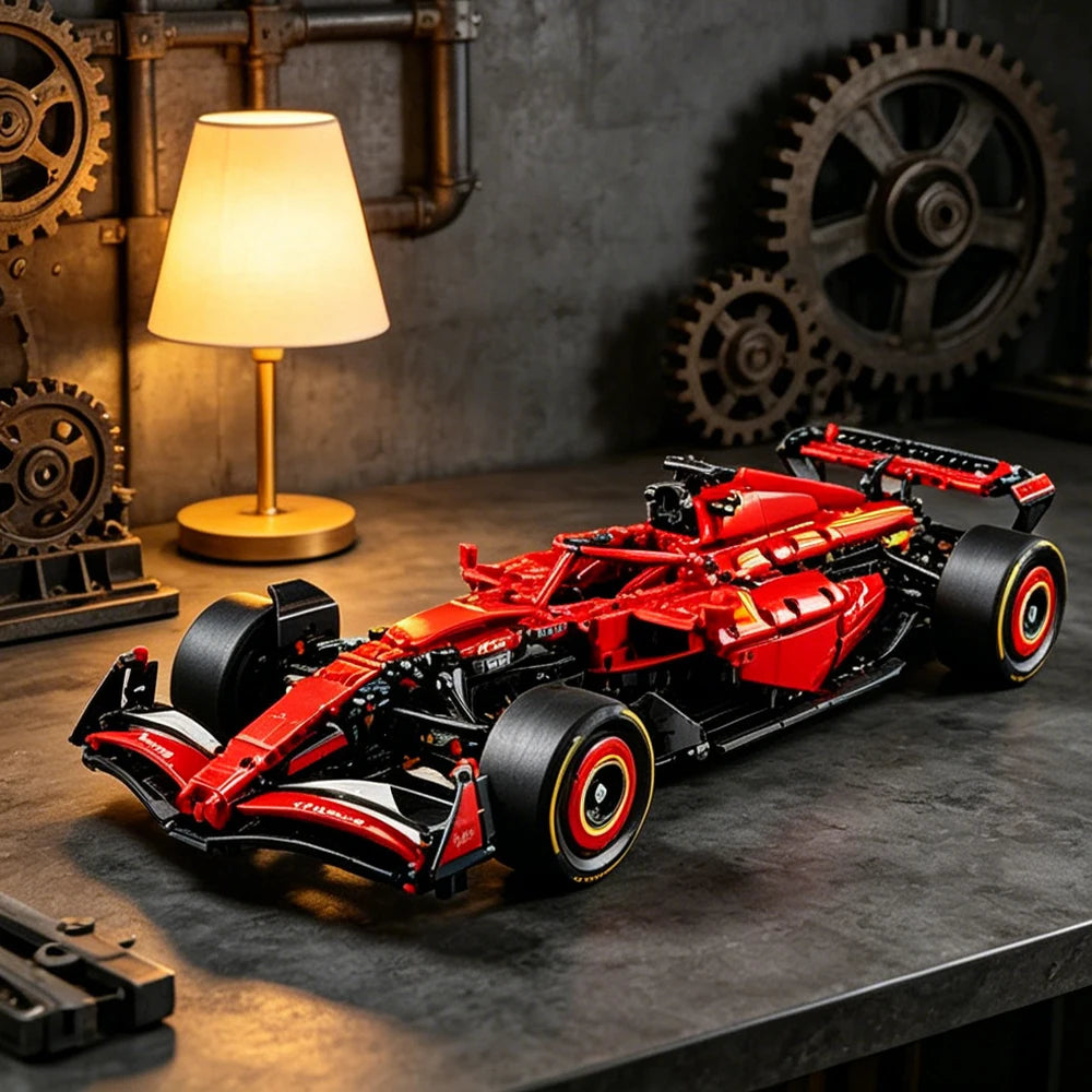 Ferrari SF-24 F1 de bloques expuesto en un taller